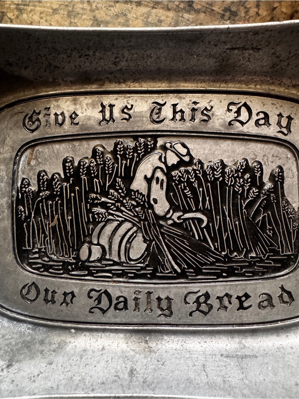 Vintage Give Us This Day Our Daily Bread Plate Wilton RWP Silver Pewter Platter